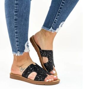 NWOT Corky's Black Chunky Glitter Bogalusa Sandals - Size 10